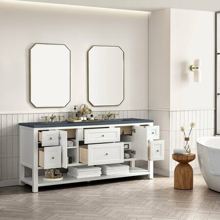 James Martin Vanities Breckenridge 72in Double Vanity, Bright White w/ 3 CM Charcoal Soapstone Top 330-V72-BW-3CSP